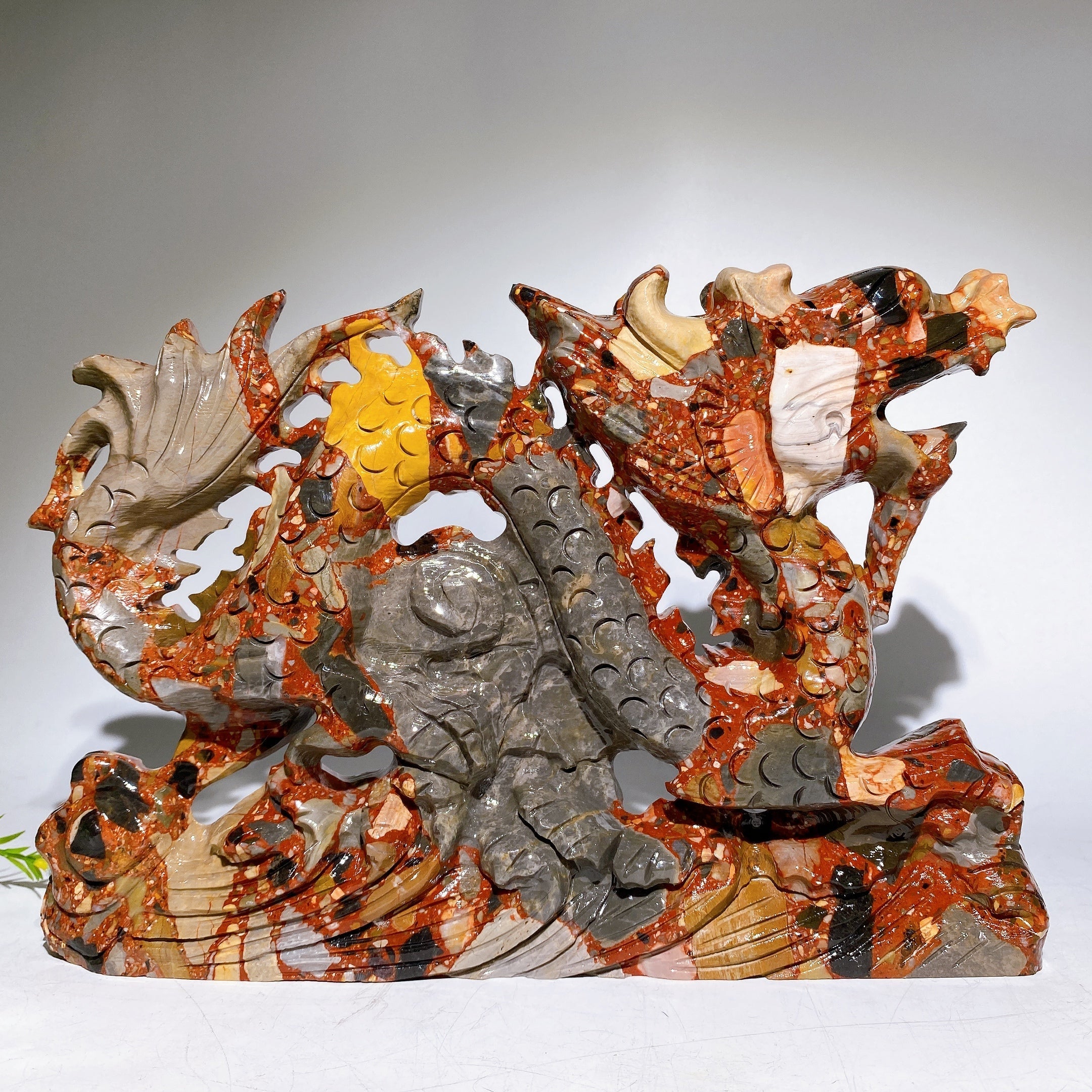 29cm Large Jade Serpentine Crystal Dragon Carving