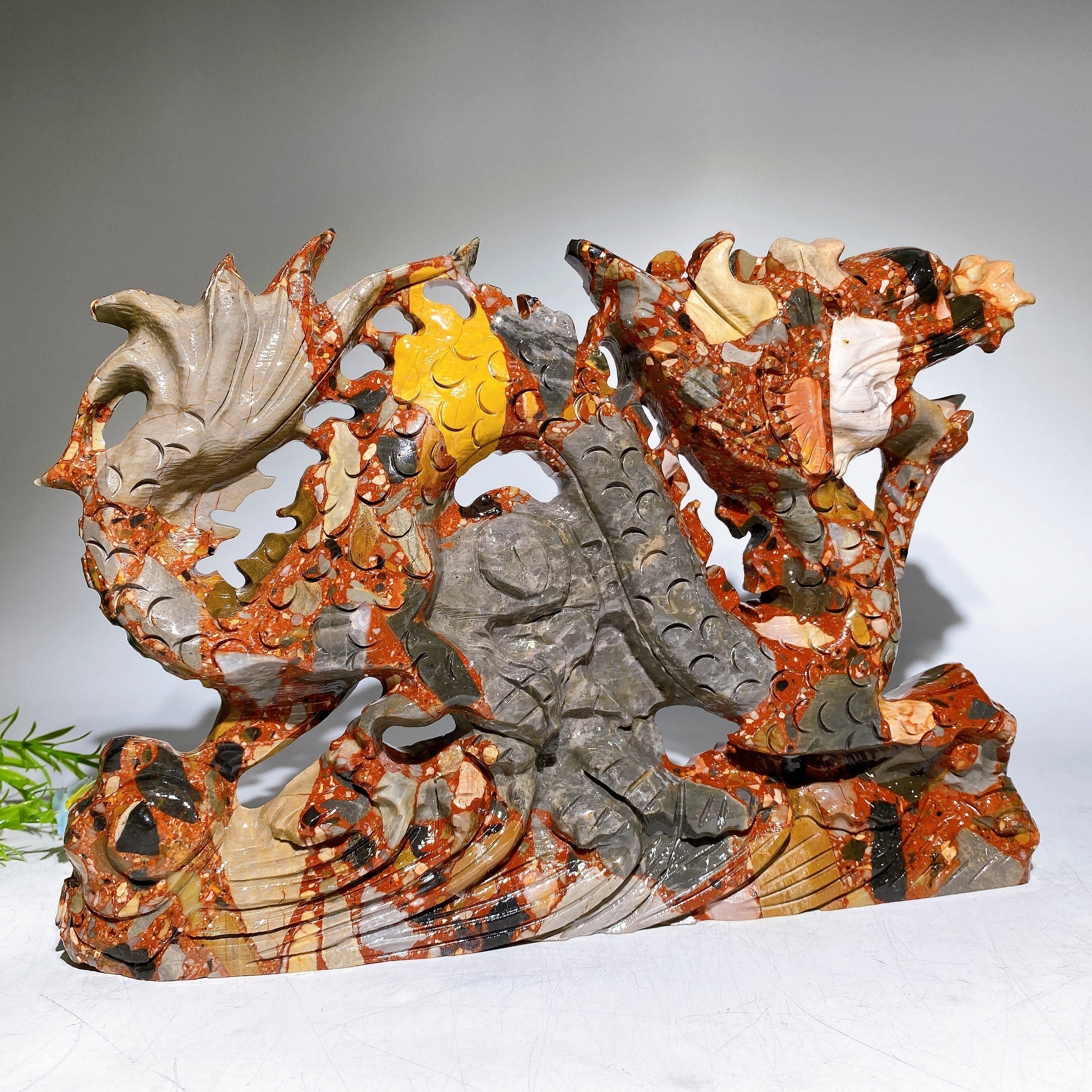 29cm Large Jade Serpentine Crystal Dragon Carving