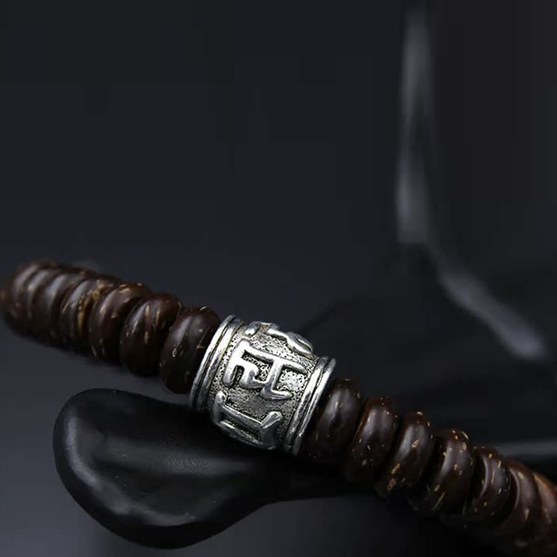 Tibetan Coconut Shell Om Mani Padme Hum Bracelet 14-16cm