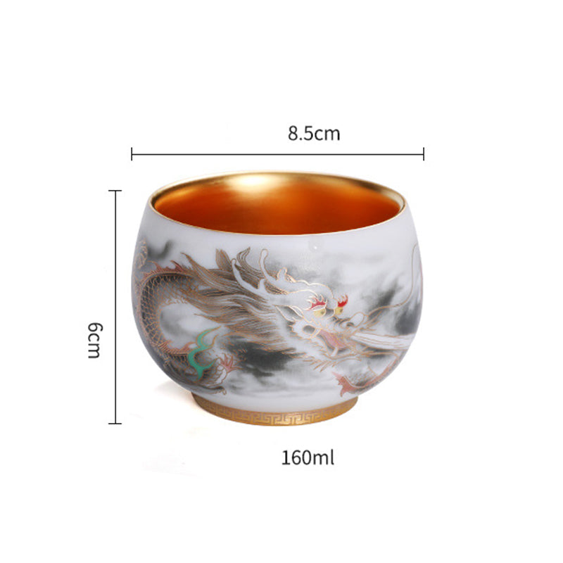 Gilt Gourd Dragon Porcelain Teacup 160ml Spiritual Tea Cup