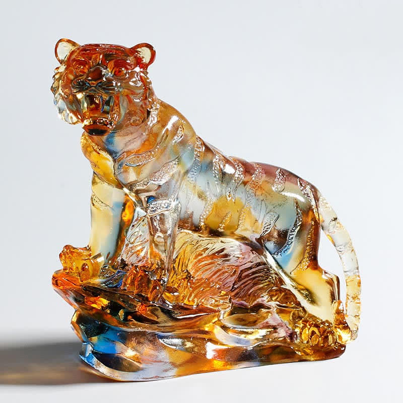 Handmade Liuli Crystal Tiger Art Piece | Protection Decor