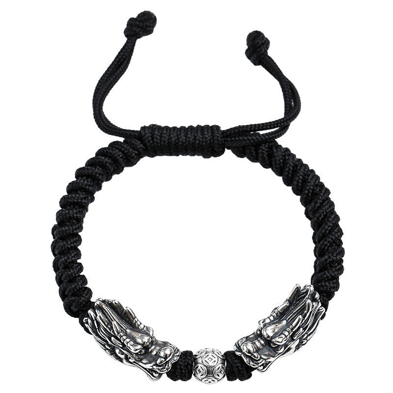 Sterling Silver Double Dragon Bracelet | Luck & Protection