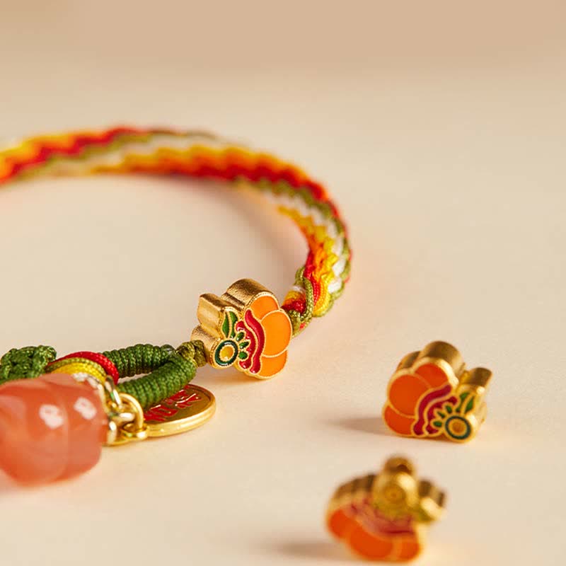 Persimmon Red Agate Reincarnation Knot String Bracelet