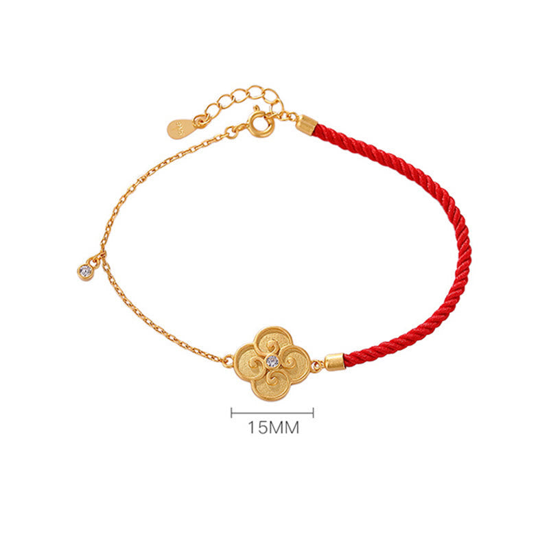 Gold Plated Four Leaf Clover Luck Bracelet with Red String