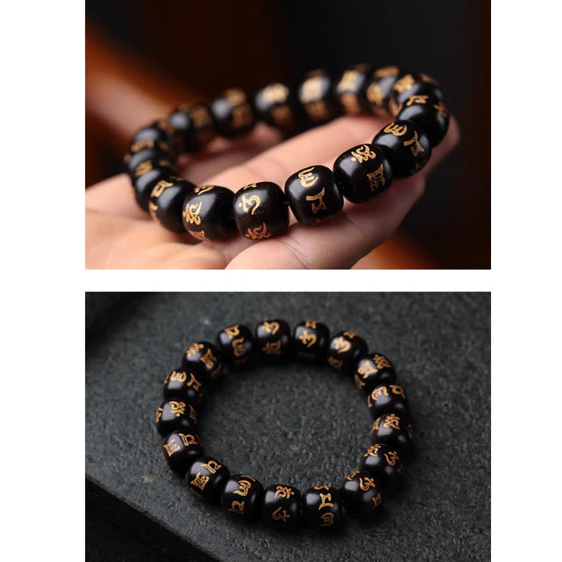 Ebony Wood Om Mani Padme Hum Peace Bracelet for Balance