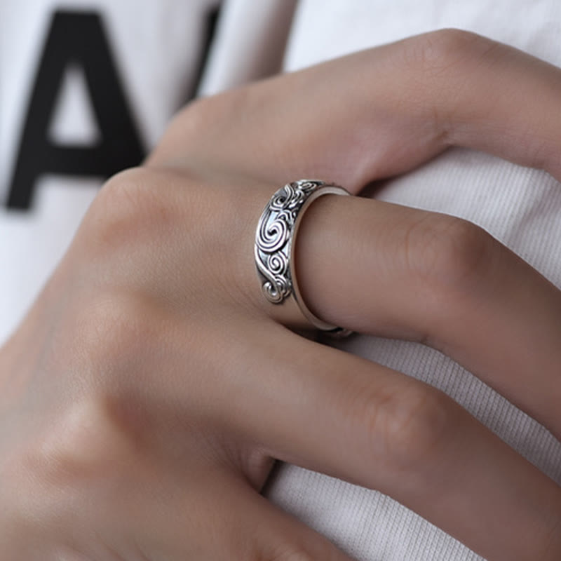 999 Sterling Silver Auspicious Clouds Adjustable Spiritual Ring