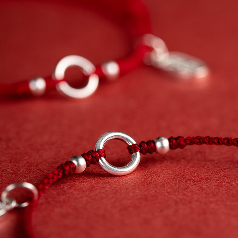 925 Sterling Silver Red String Bracelet with Peace Joy Lotus Buckle