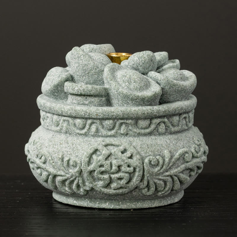 Green Sandstone Fu Incense Burner | Prosperity Desk Decor