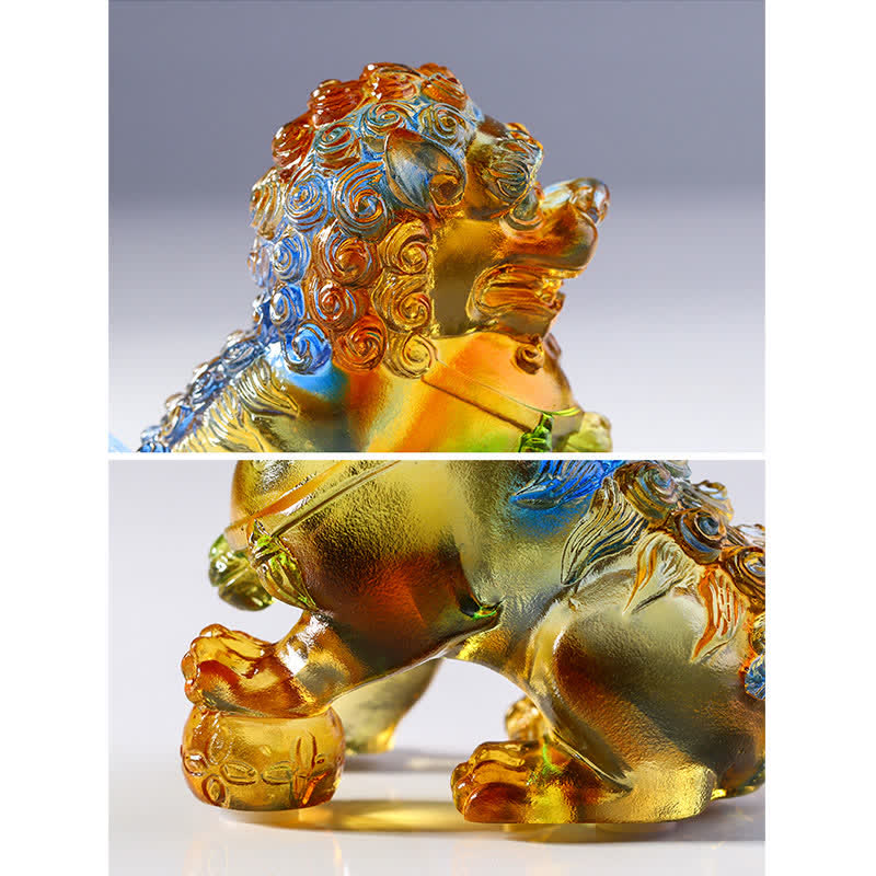 Handmade Liuli Crystal Lion Art Piece for Strength & Protection
