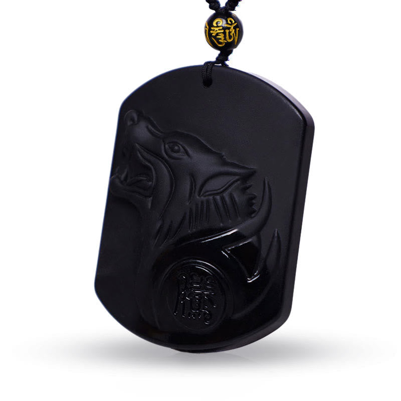 Black Obsidian Wolf Purification Pendant Necklace
