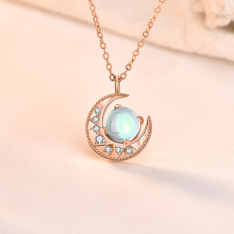 925 Sterling Silver Moonstone Necklace | Love Moon Pattern Pendant