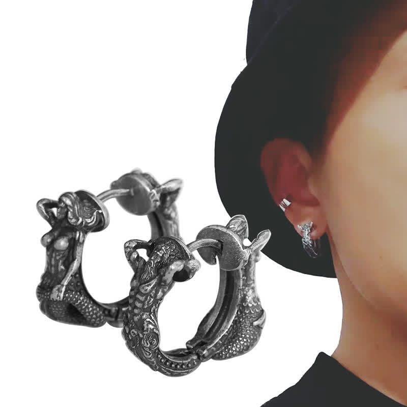 925 Sterling Silver Dragon Hoop Earrings for Protection & Strength