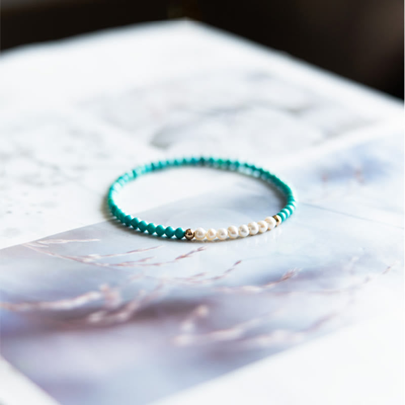 Turquoise Pearl Bracelet 3mm | 925 Sterling Silver Healing Beads