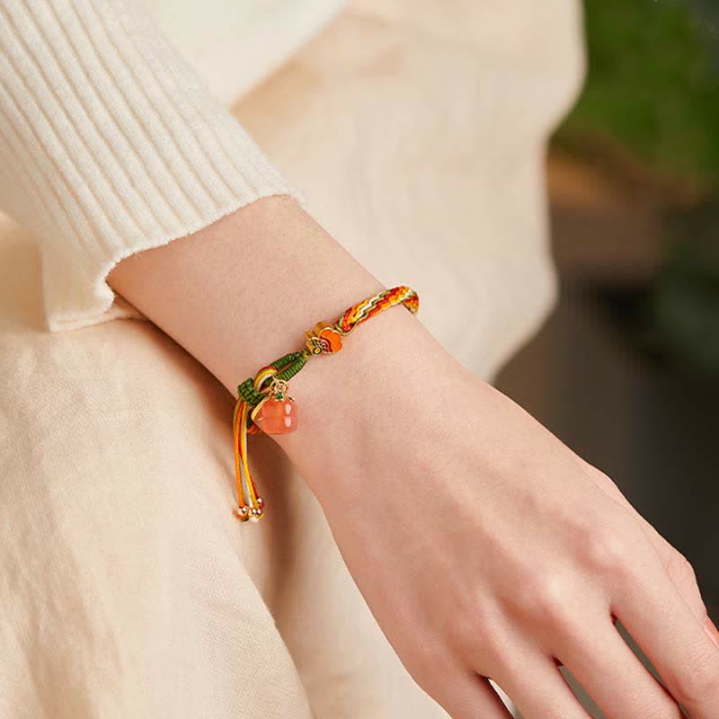 Persimmon Red Agate Reincarnation Knot String Bracelet