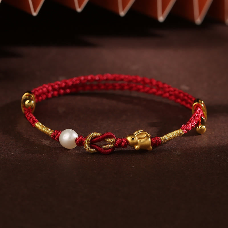 24K Gold Red String Wish Ruyi Fu Bracelet for Luck