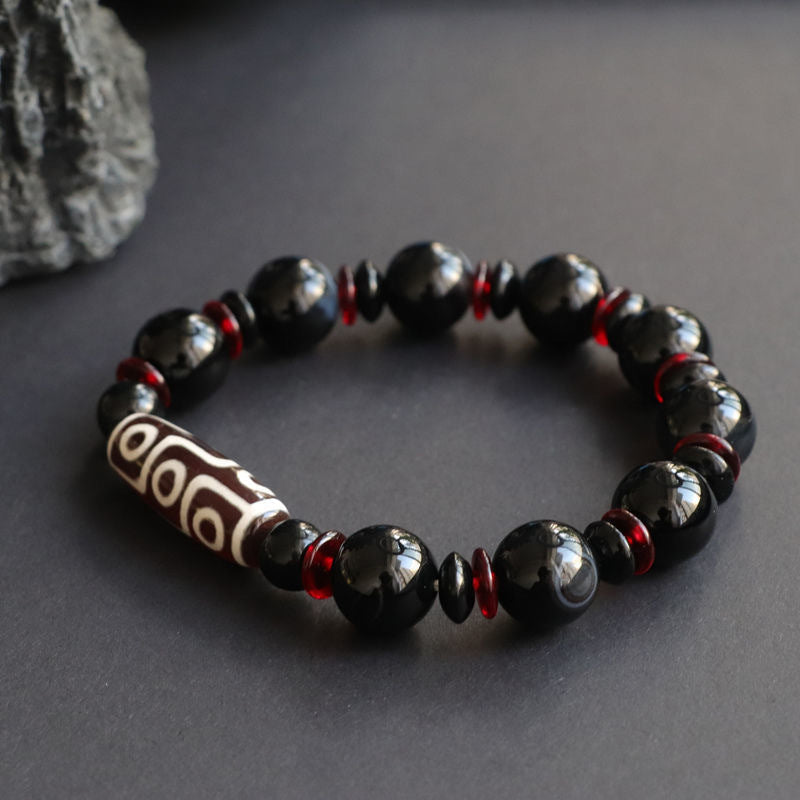 Black Onyx Nine-Eye Dzi Bead Protection Bracelet