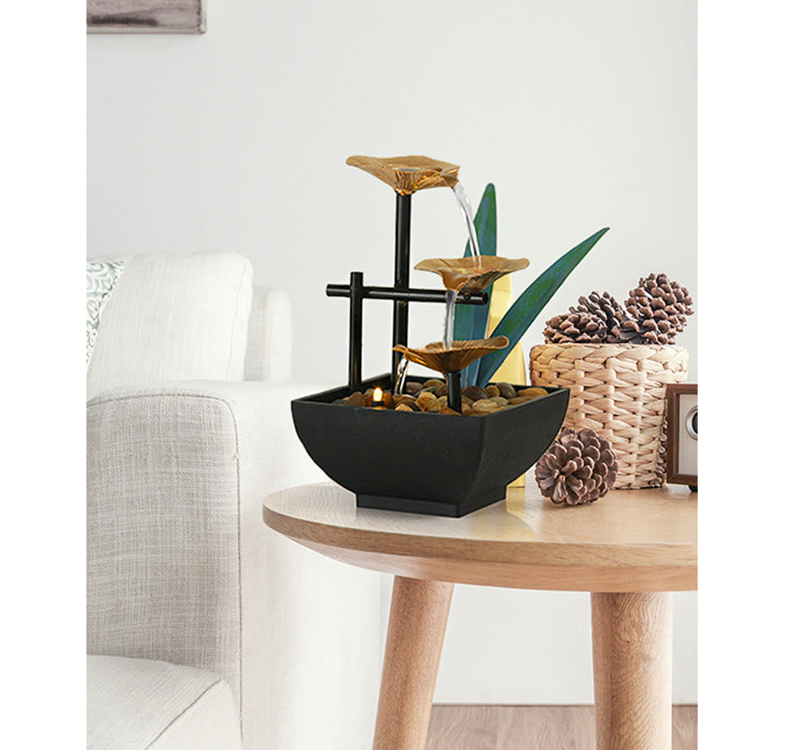 Three Layers Lotus Waterfall Fountain | Zen Tabletop Decor