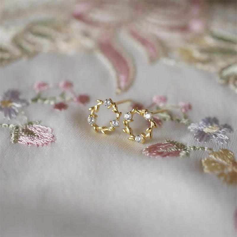 925 Sterling Silver Spiritual Earrings Tiny Wreath Blessing Flower