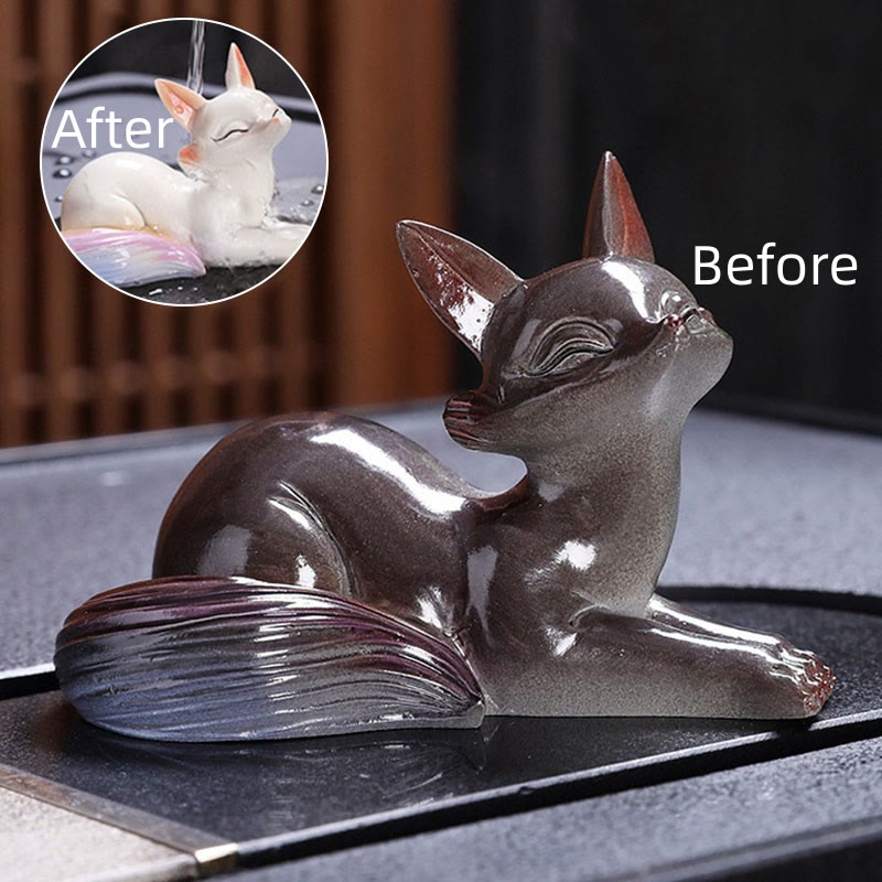 Color Changing Fox Tea Pet Resin Figurine | Zen Decor