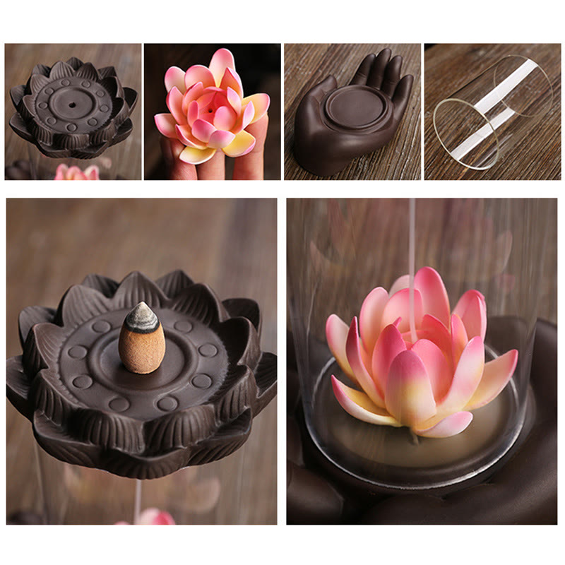 Purple Clay Buddha Hand Lotus Enlightenment LED Light Incense Burner