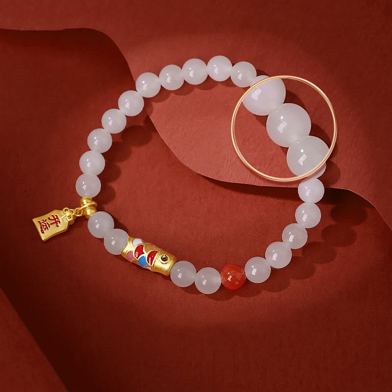 Hetian White Jade Protection, Luck & Happiness Bracelet