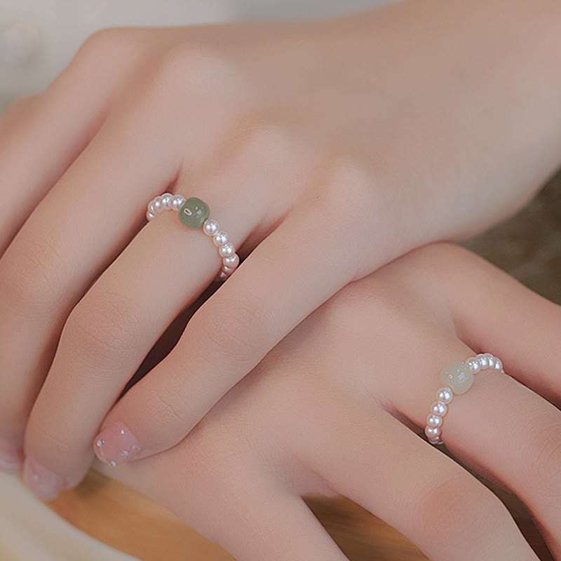 Jade Pearl Luck Ring with 6-7mm Jade & 3mm Pearls