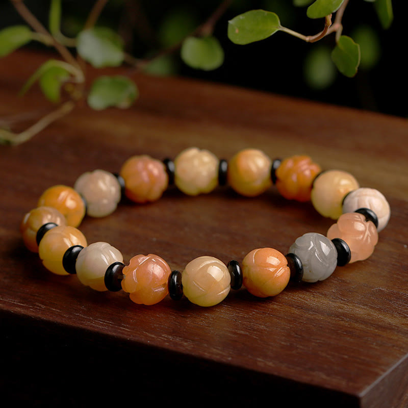 10mm Golden Silk Jade Lotus Wealth Luck Bracelet