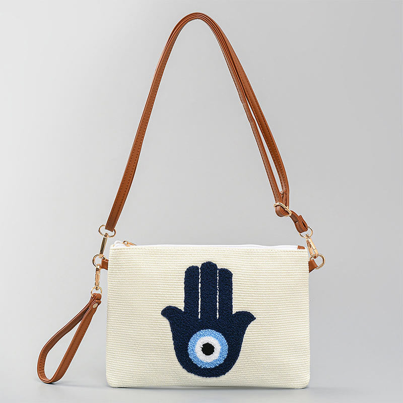 Evil Eye Canvas Crossbody Bag with Adjustable Strap - Protection Symbol