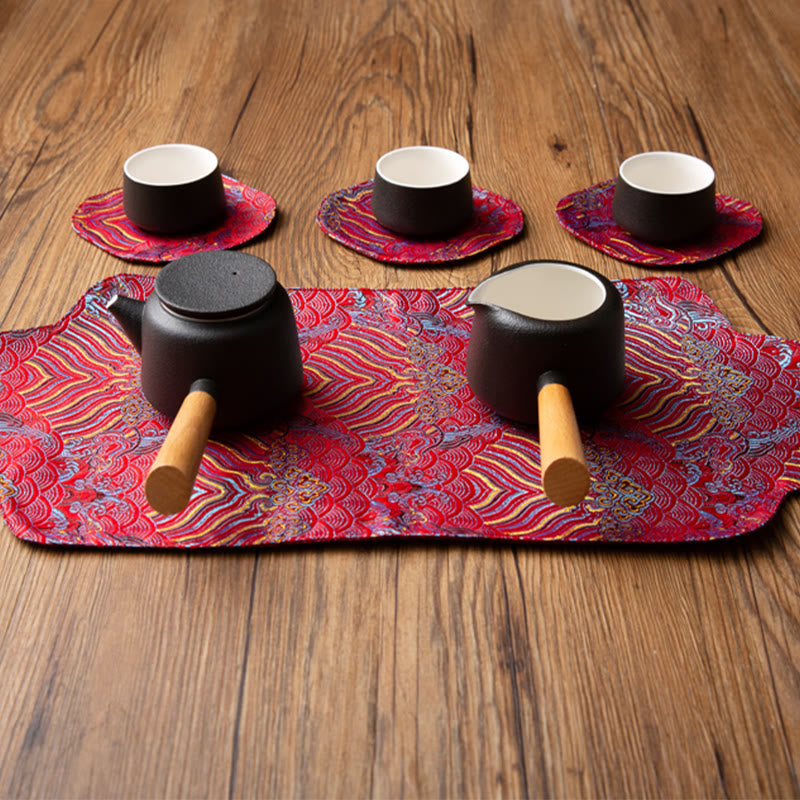 Sea Wave Bamboo Plum Blossom Brocade Tea Mat 48x22cm Zen Decor