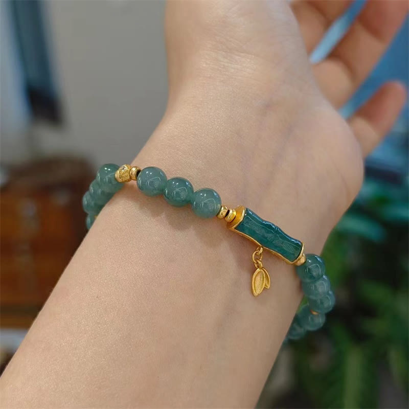 7mm Jade Luck Charm Bracelet | Sterling Silver Gold Plated