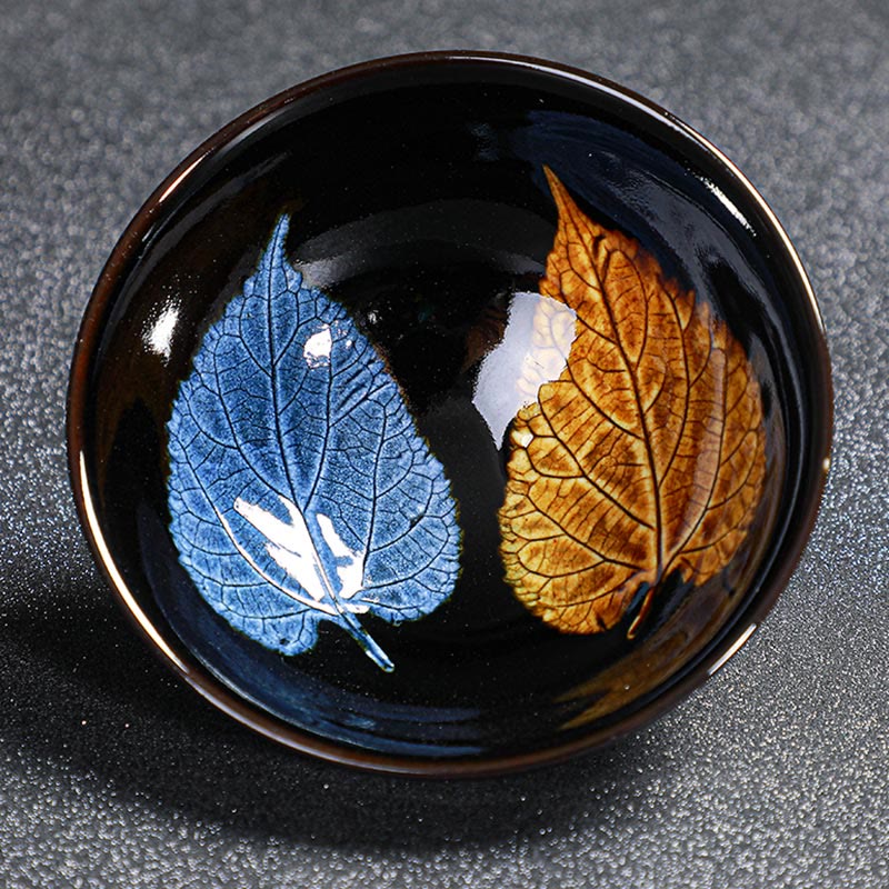 Gold Maple Leaf Jian Zhan Tenmoku Ceramic Teacup 120ml