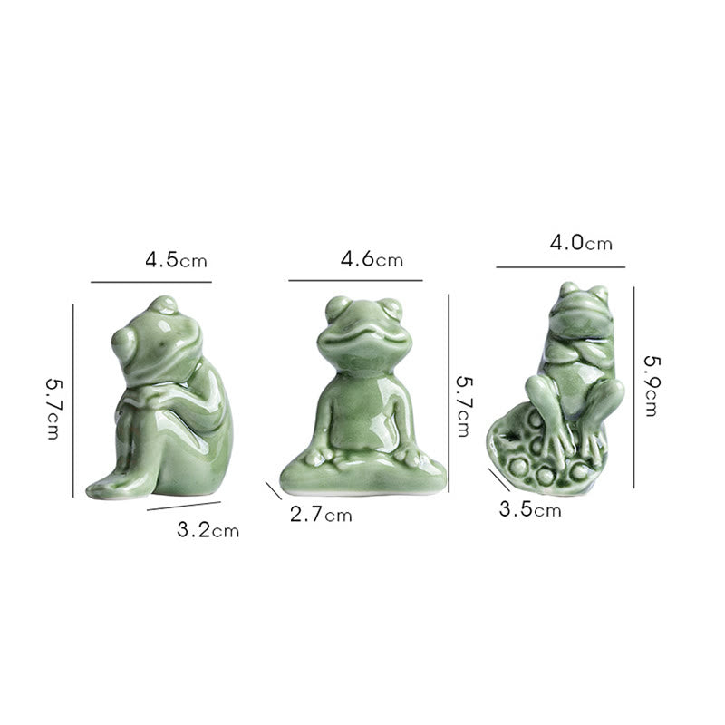Mini Ceramic Meditation Frog Figurine for Luck & Wealth