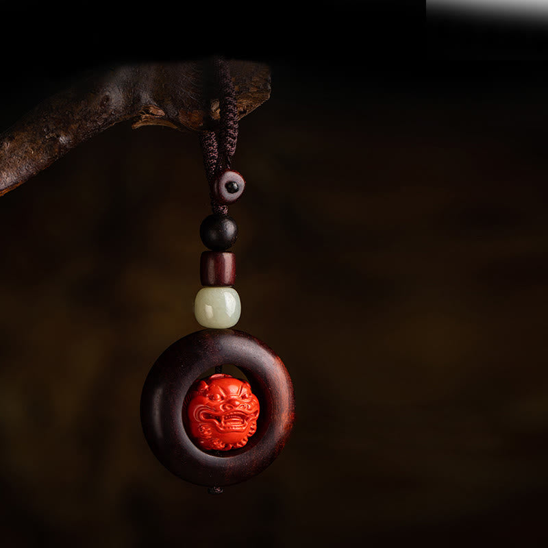 Small Leaf Red Sandalwood Om Mani Padme Hum Protection Key Chain