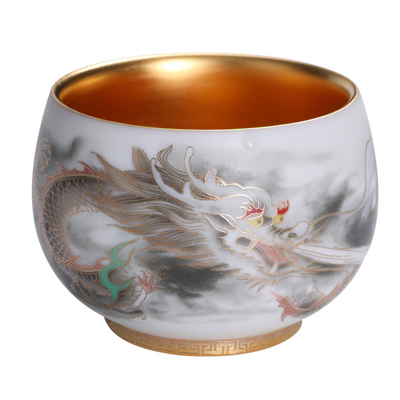 Gilt Gourd Dragon Porcelain Teacup 160ml Spiritual Tea Cup