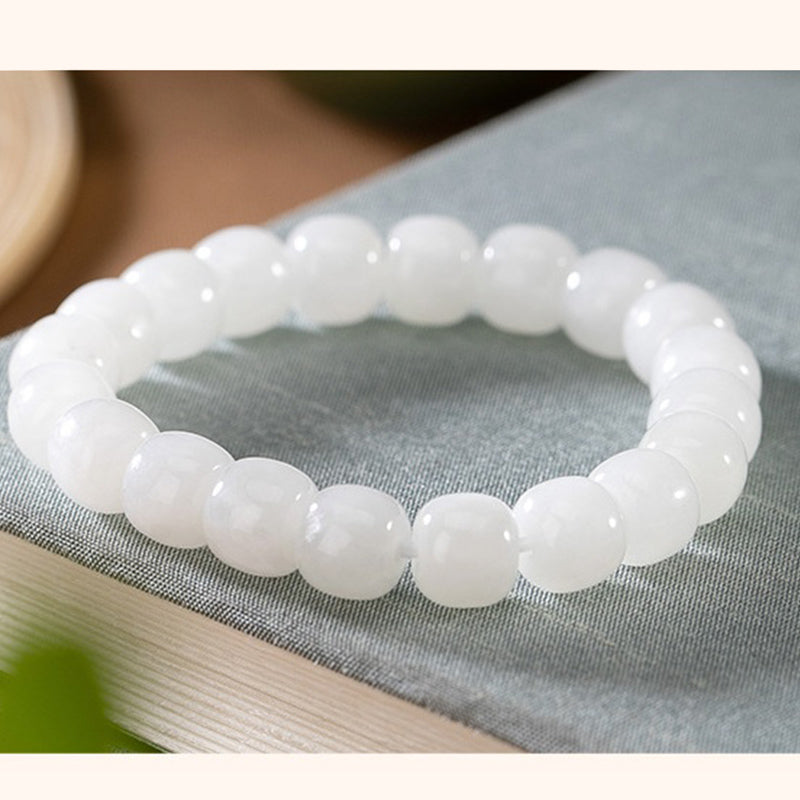 8mm White Jade Protection Bracelet for Happiness & Luck