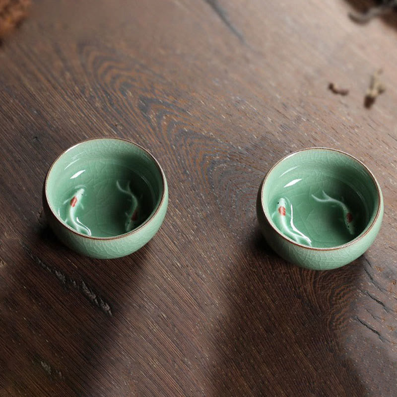 Colorful Koi Fish Ceramic Teacup 60ml | Zen Decor