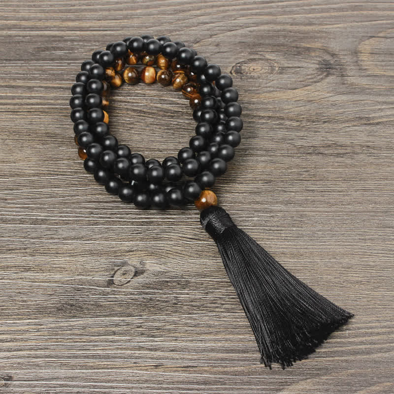 86cm Black Onyx Tiger Eye Fortune Necklace | Protection & Strength
