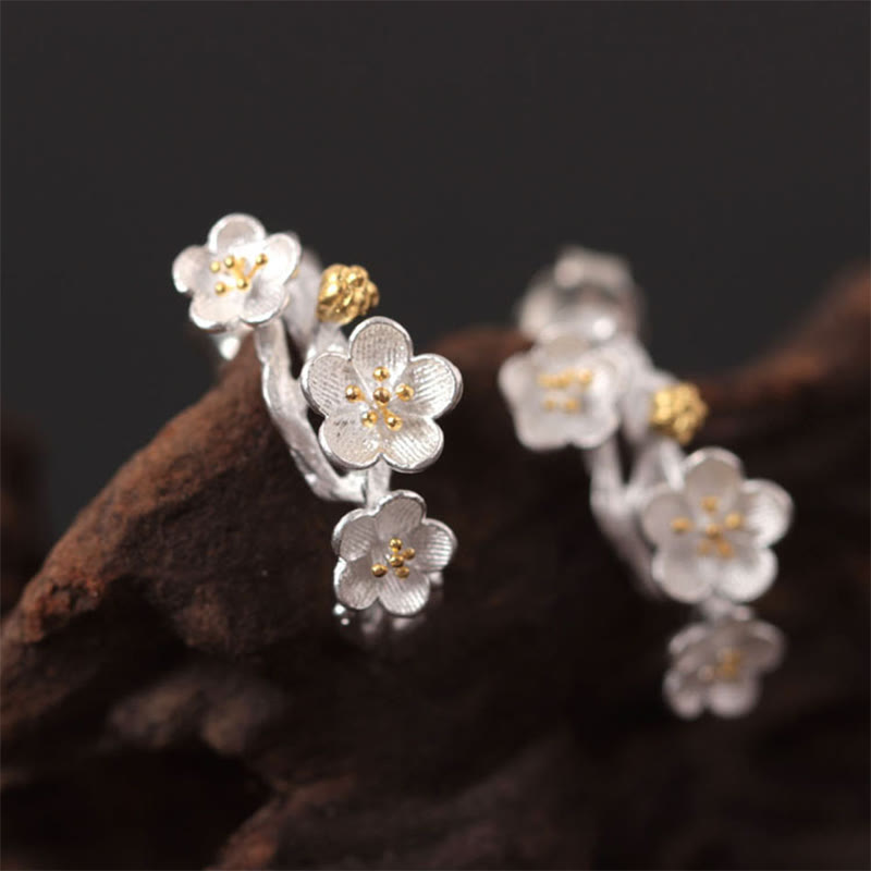 925 Sterling Silver Plum Blossom Spiritual Earrings for Protection