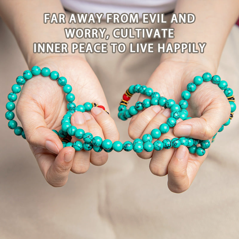 6mm Tibetan Turquoise Healing Mala Bracelet for Balance