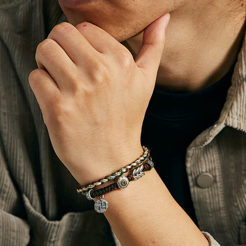 925 Sterling Silver Swastika Wheat Spiritual Luck Bracelet