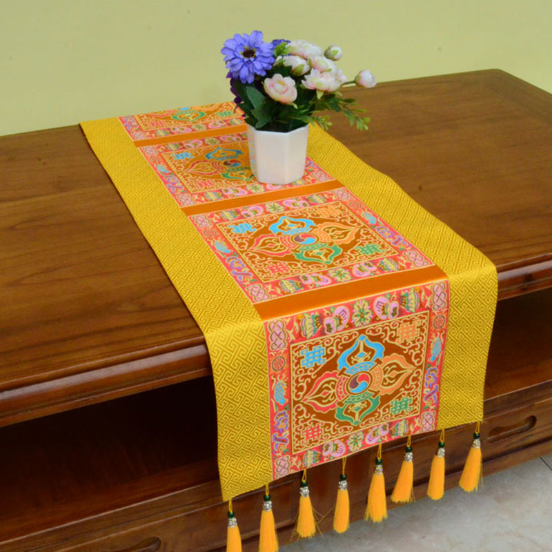 Meditation Altar Mat with Tibetan Vajra and Auspicious Symbols, 95x33cm