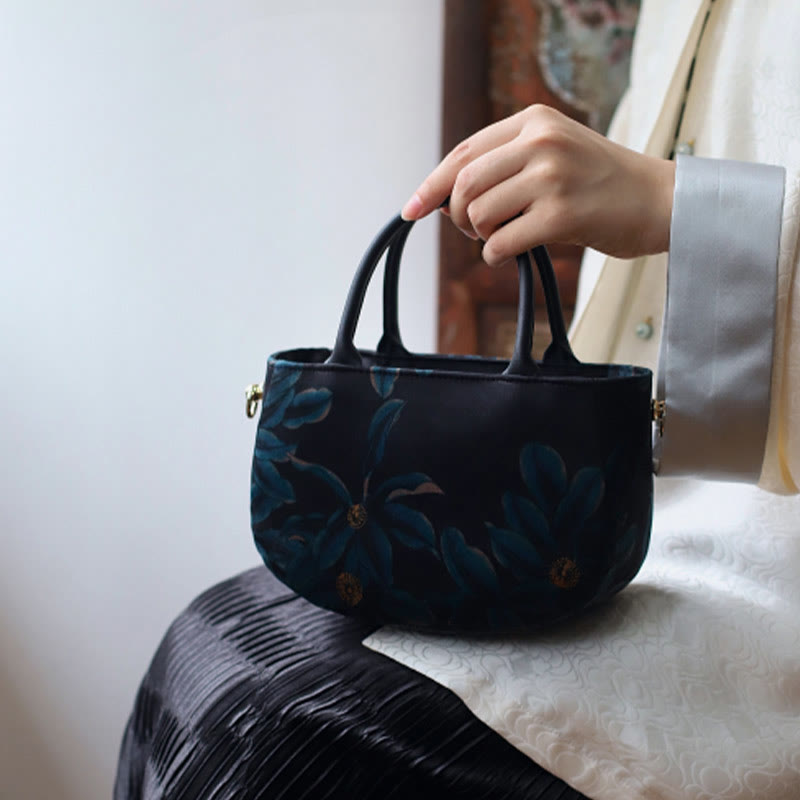 Vintage Flower Peony Metal Chain Zipper Crossbody Bag