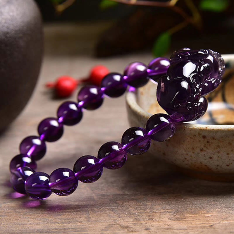 Amethyst Fortune Wealth Bracelet with Pi Xiu 10mm Beads