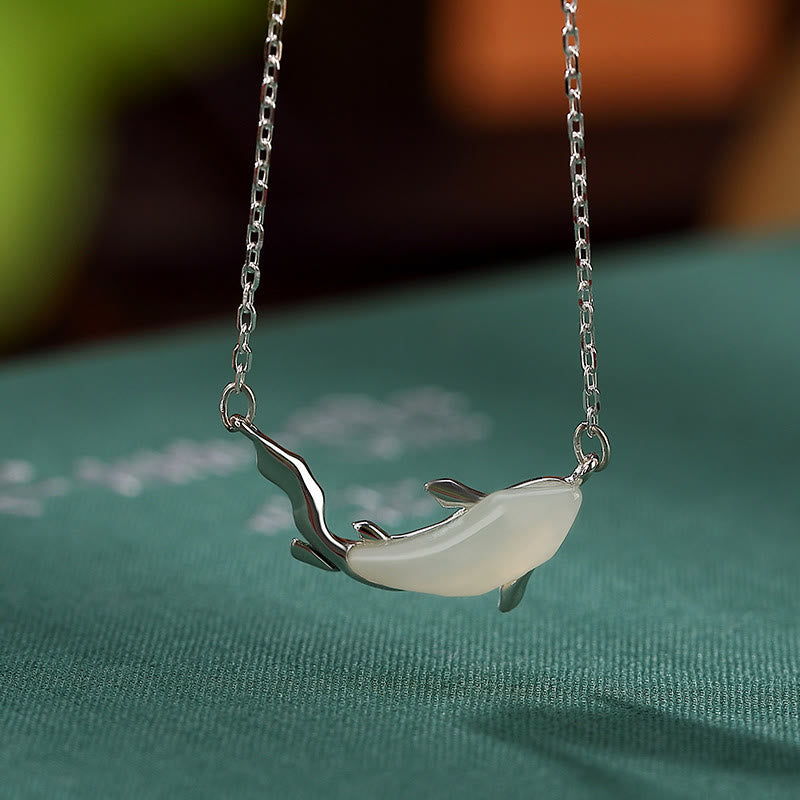 White Jade Dolphin Luck Necklace | 925 Sterling Silver