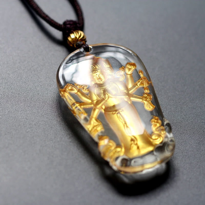 Gold Plated Liuli Crystal Buddha Necklace for Wealth & Success