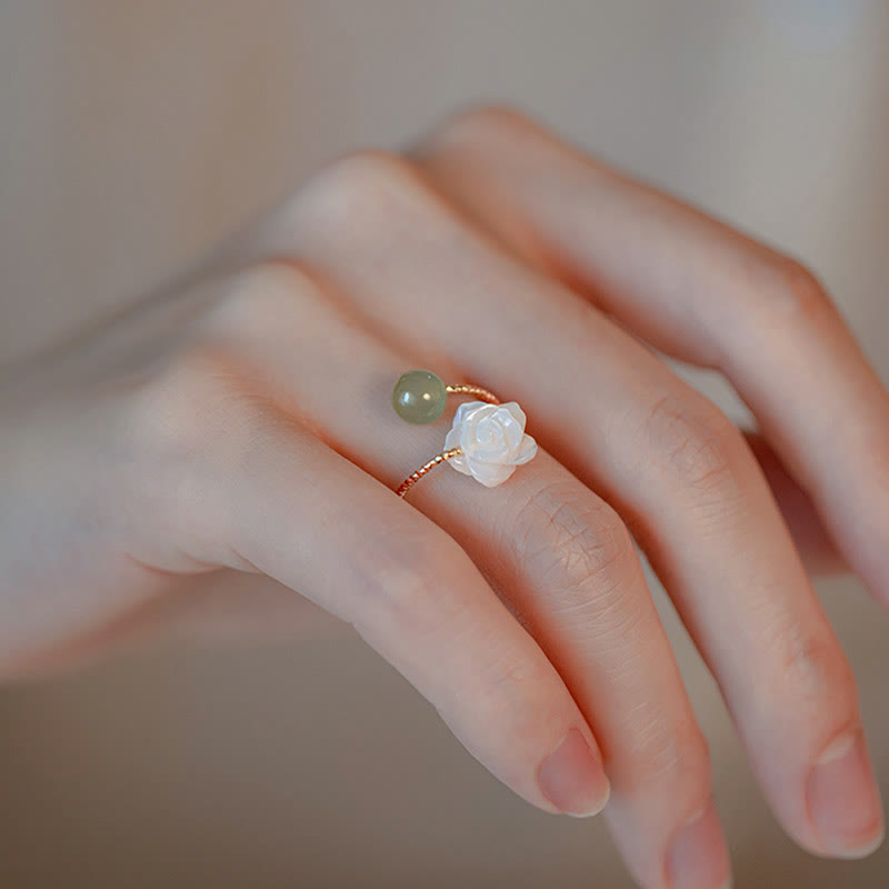 14K Gold Plated Tridacna Stone Jade Blessing Ring Adjustable