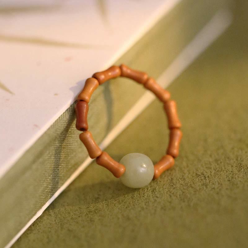 Adjustable Hetian Jade Prosperity Bamboo Luck Ring