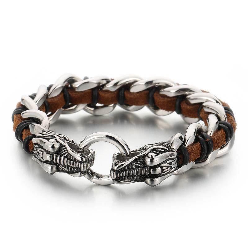 Dragon Leather Titanium Steel Protection Bracelet 21cm