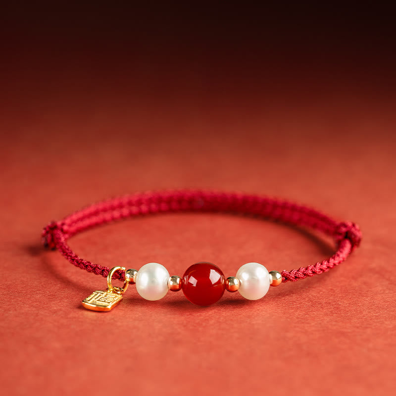 925 Sterling Silver Red String Bracelet with Fu Character