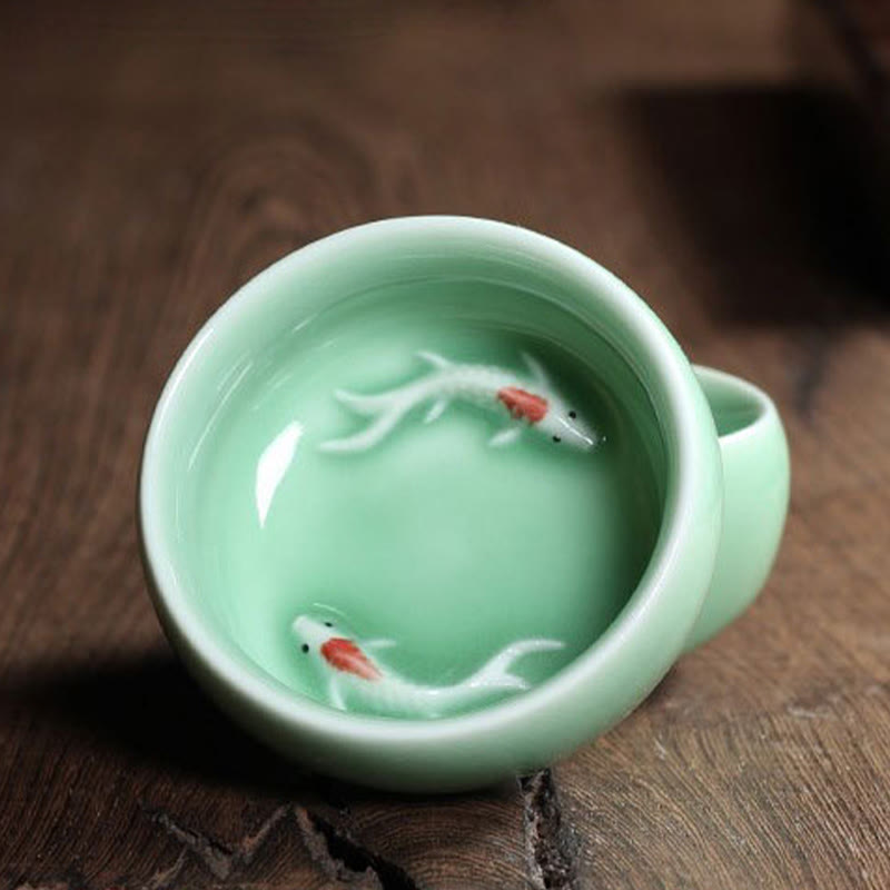 Colorful Koi Fish Ceramic Teacup 60ml | Zen Decor